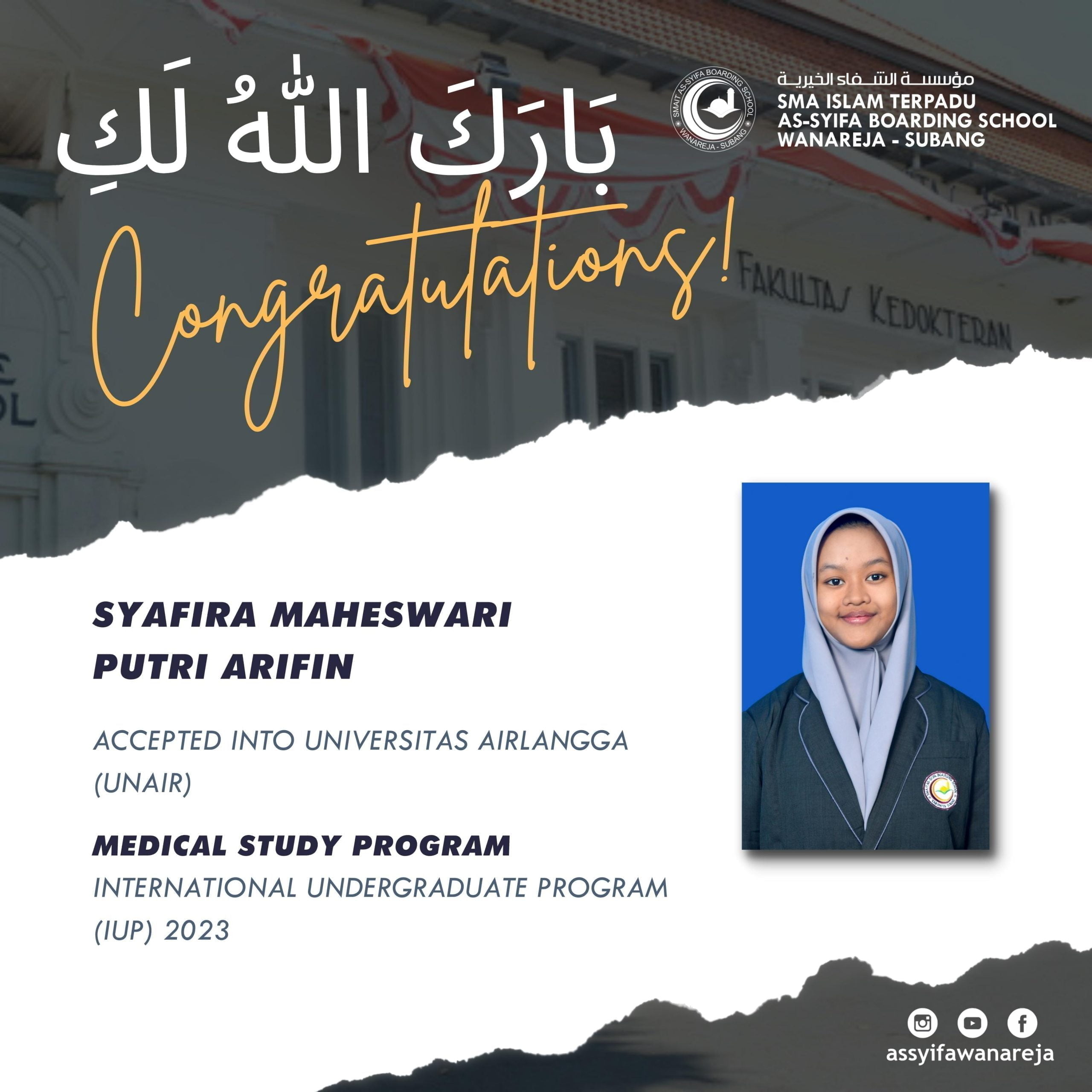 Syafira Maheswari Lolos Kedokteran Universitas Airlangga Jalur International Undergraduate Program (IUP) 2023